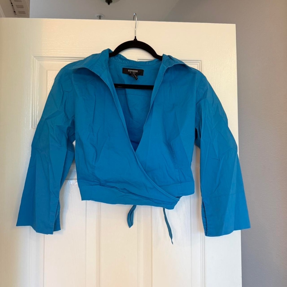 Express vintage Blue wrap top with tie detail